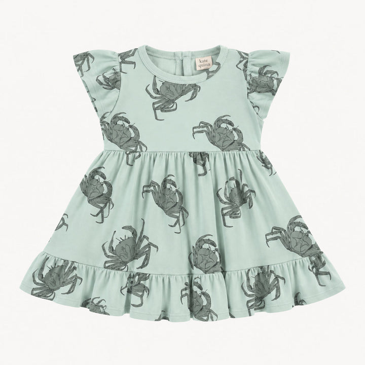 PREORDER flutter sleeve pinafore dress | green crab | modal