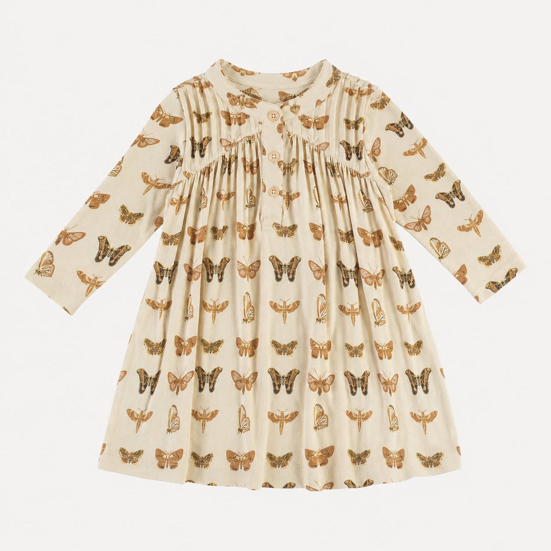 PREORDER long sleeve library dress | neutral moth | bamboo