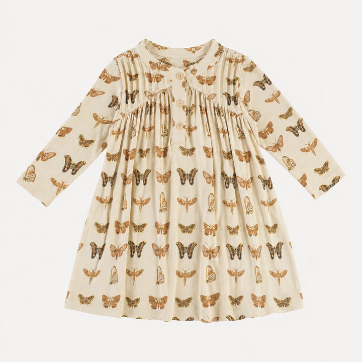 PREORDER long sleeve library dress | neutral moth | bamboo
