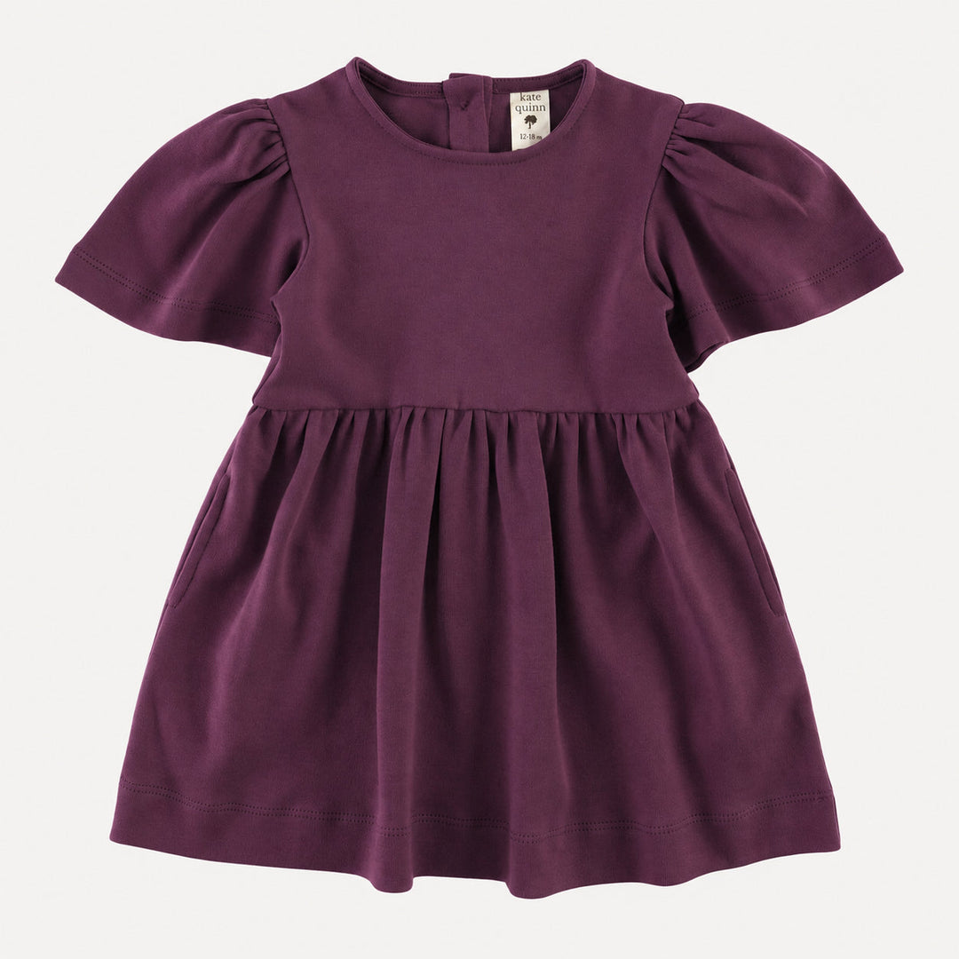 PREORDER bell sleeve dress | deep purple | organic cotton interlock
