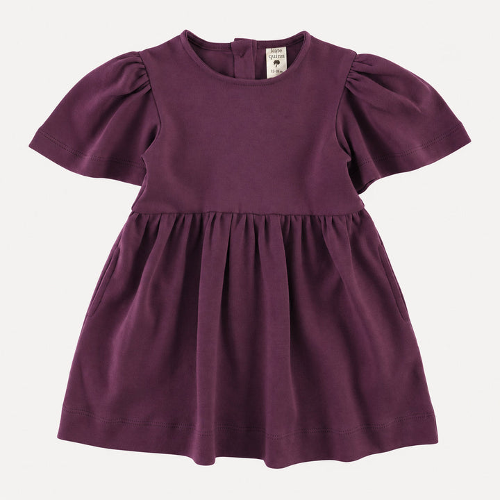 PREORDER bell sleeve dress | deep purple | organic cotton interlock