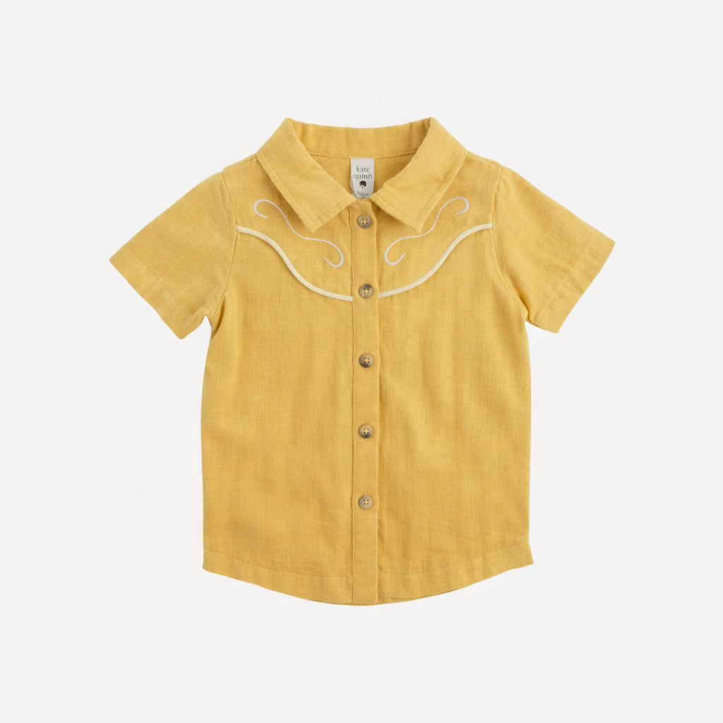short sleeve embroidered cowboy shirt | new wheat | organic cotton gauze