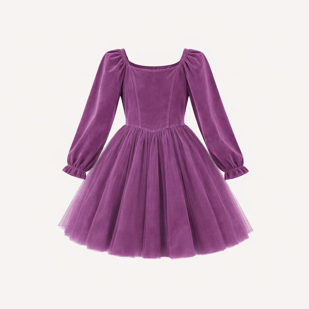 long sleeve princess tulle dress | amethyst | organic cotton velour