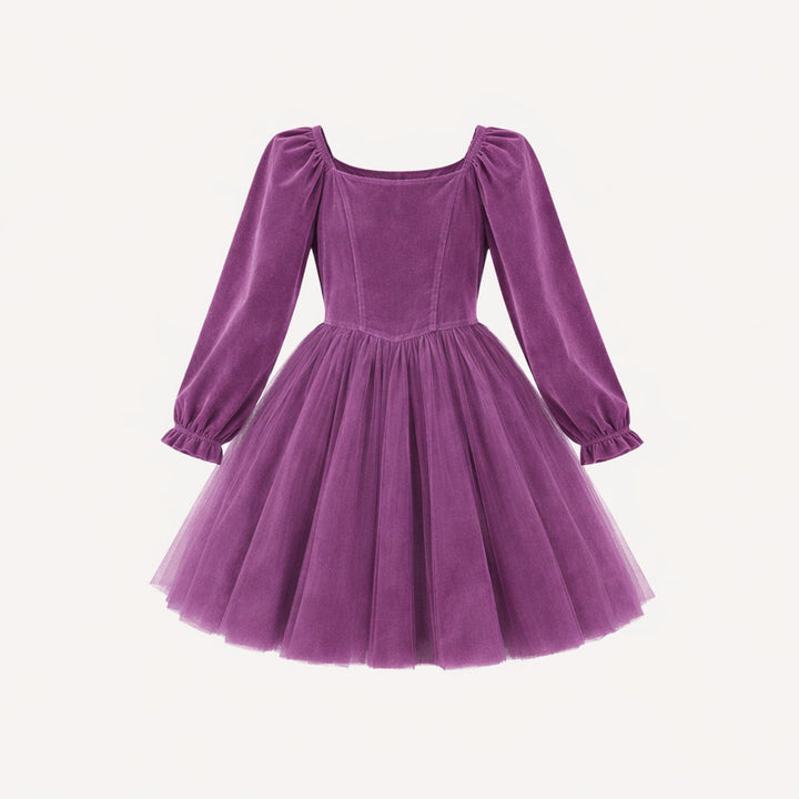 long sleeve princess tulle dress | amethyst | organic cotton velour
