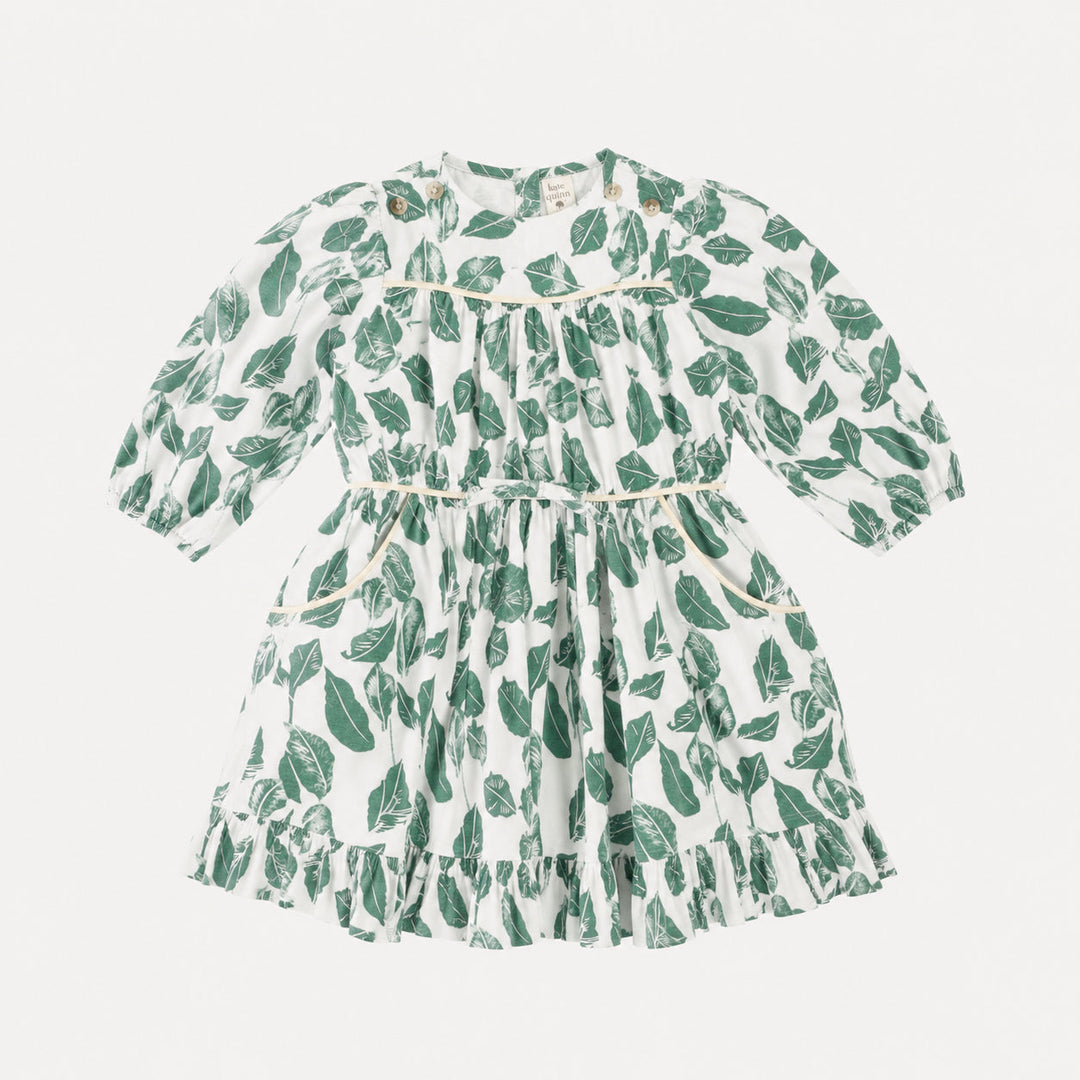 PREORDER long sleeve gathered tie waist dress | jade leaf | bamboo