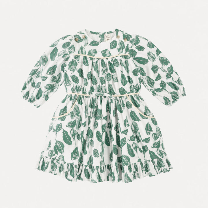 PREORDER long sleeve gathered tie waist dress | jade leaf | bamboo