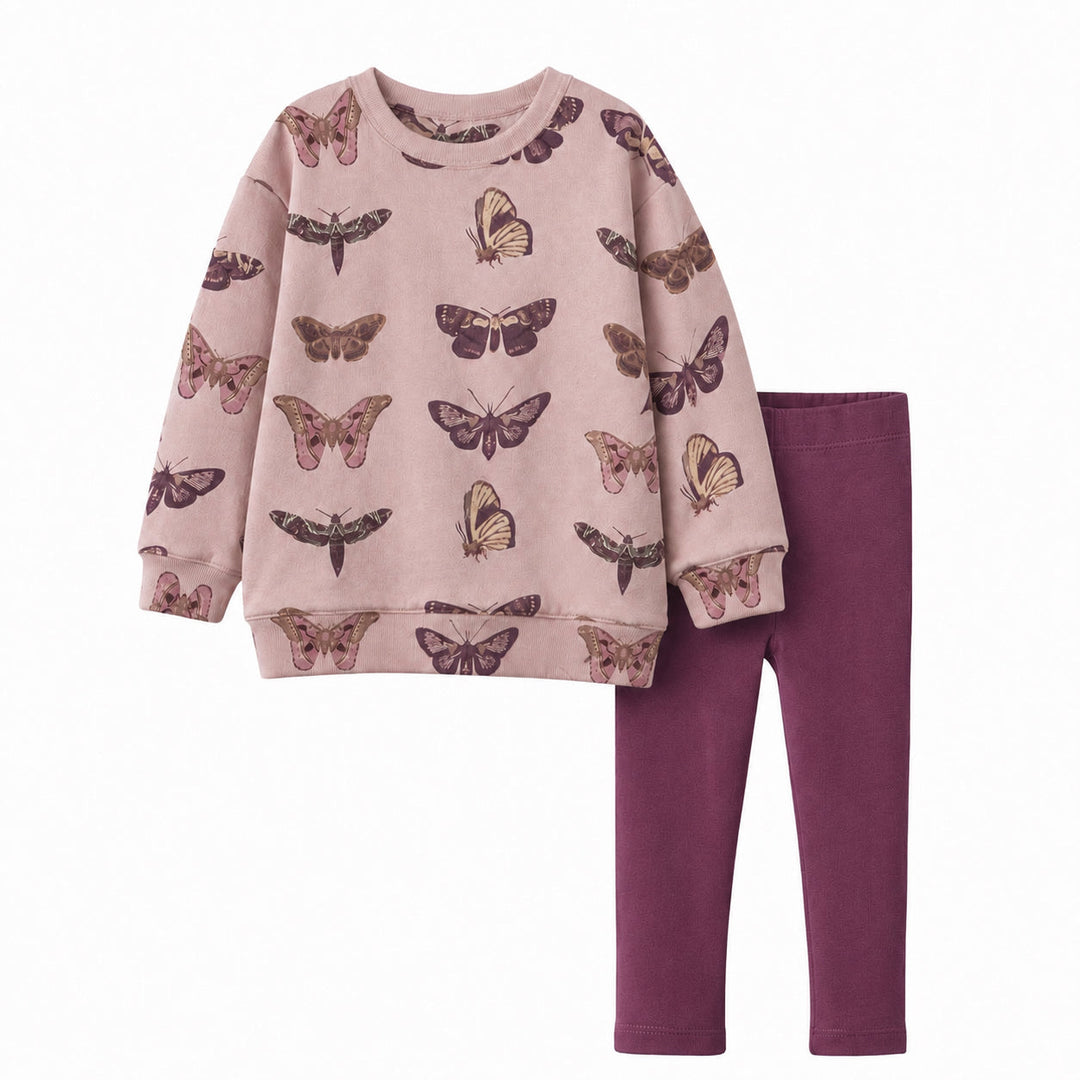 PREORDER oversized sweatshirt + legging set | purple moths | organic cotton interlock