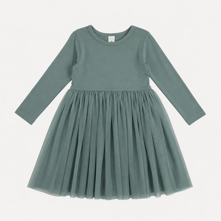 PREORDER long sleeve ballerina tulle dress | forest | bamboo