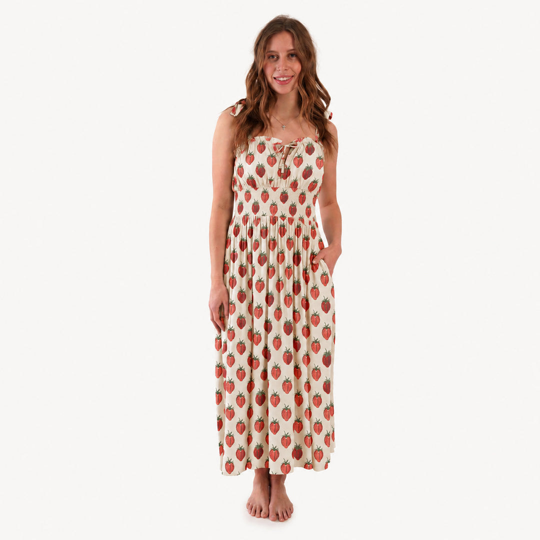 PREORDER womens spaghetti tie winnie dress | strawberry | modal