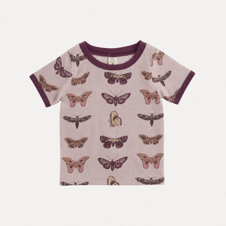 PREORDER short sleeve ringer tee | purple moths | organic cotton interlock