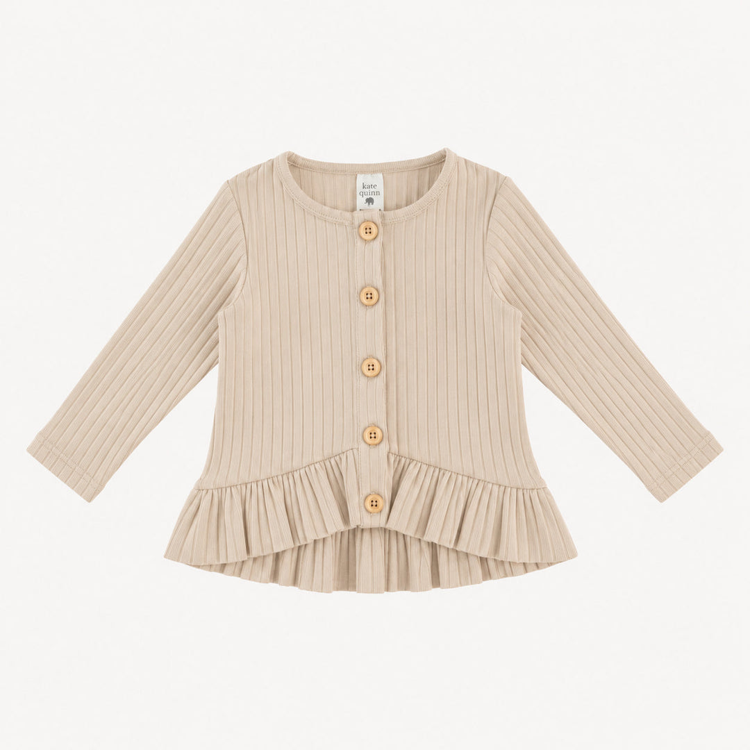 PREORDER long sleeve ruffle button top | oatmeal | woods rib