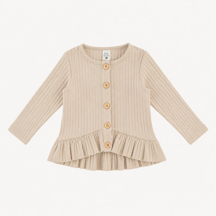 PREORDER long sleeve ruffle button top | oatmeal | woods rib