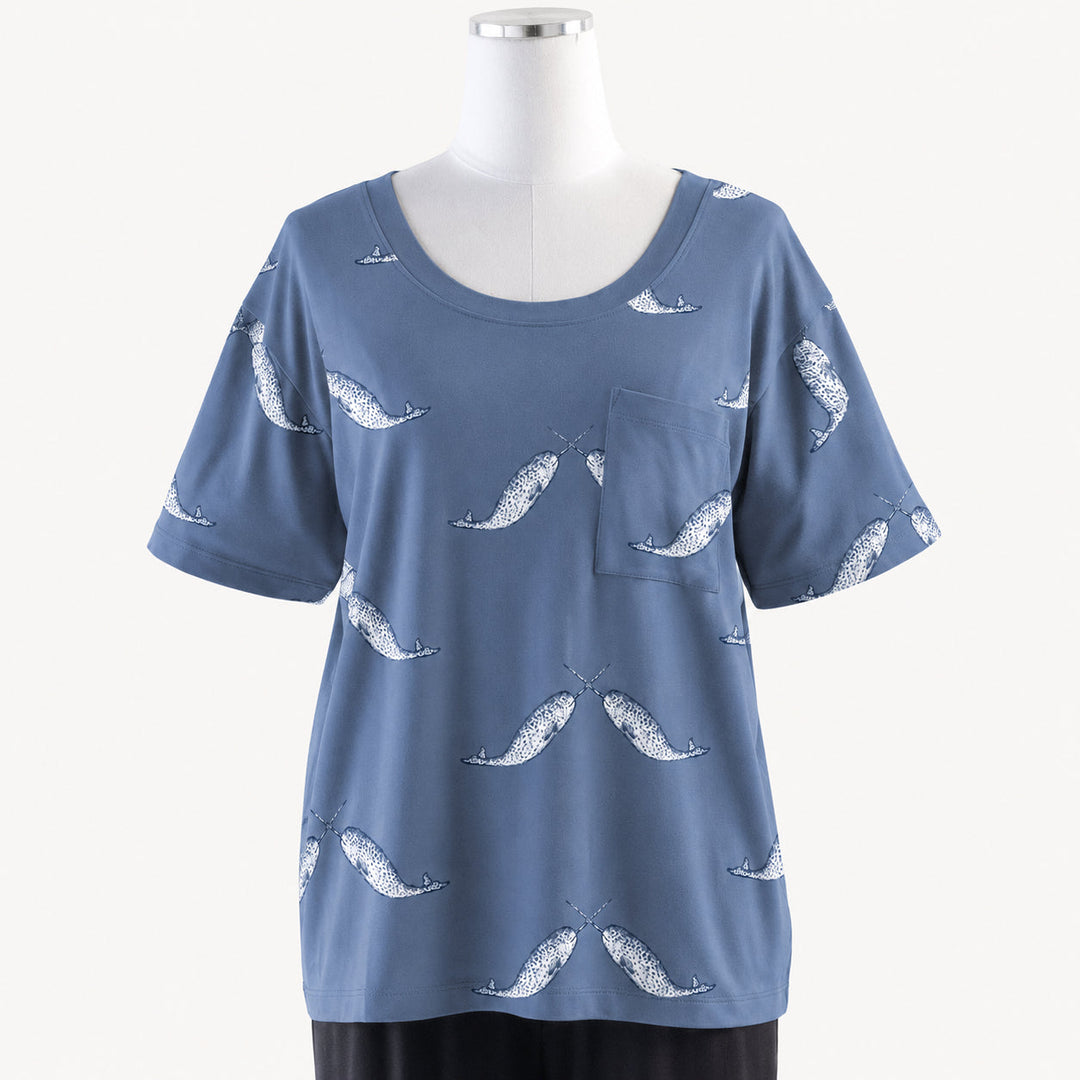 PREORDER womens pocket button tee | narwhal | modal