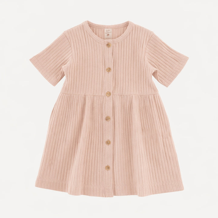 short sleeve button pocket dress | rose smoke | organic cotton wide rib