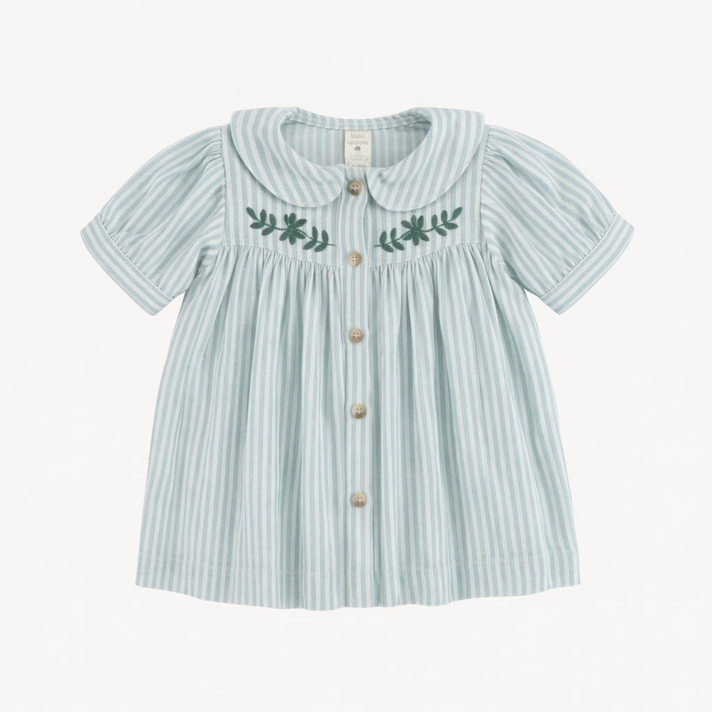 short sleeve embroidered cowgirl dress | forest pinstripes | organic cotton jersey
