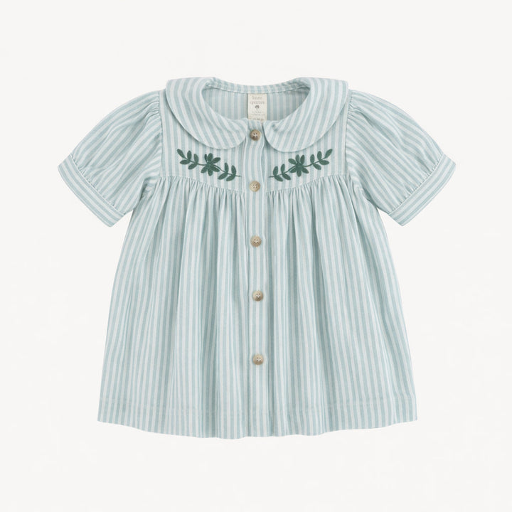 short sleeve embroidered cowgirl dress | forest pinstripes | organic cotton jersey