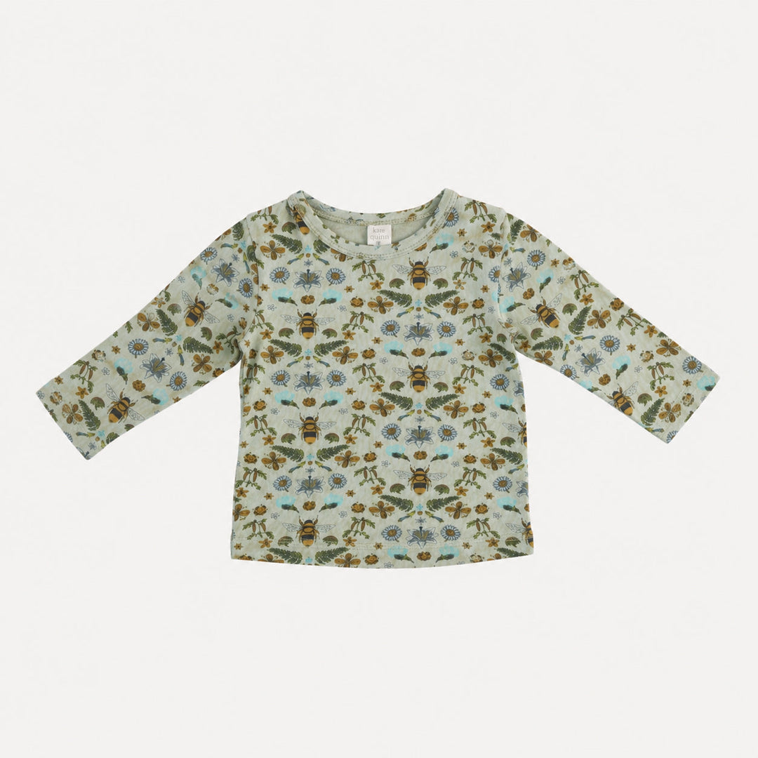 PREORDER long sleeve essential boxy tee | green litho bee | bamboo
