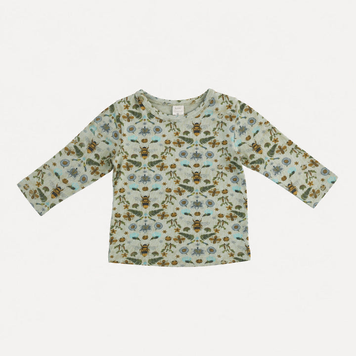 PREORDER long sleeve essential boxy tee | green litho bee | bamboo