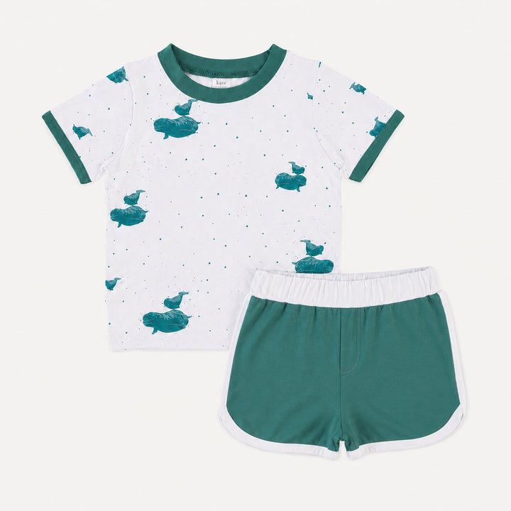 PREORDER short sleeve ringer tee + retro track short set | sagebrush beluga | bamboo