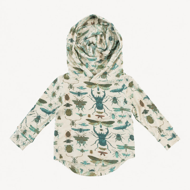 PREORDER long sleeve shirt tail hem hoodie | aqua insects | modal