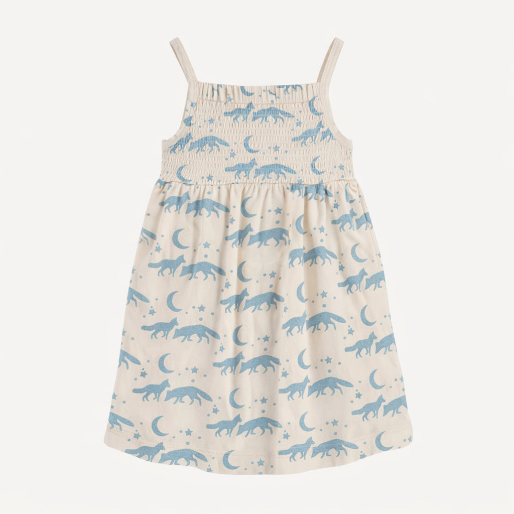 smocked spaghetti dress | coyote moon | organic cotton interlock