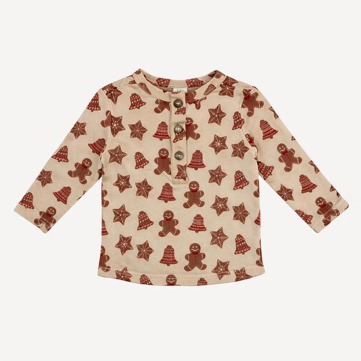 long sleeve basic henley tee | gingerbread cookies | organic cotton flat rib