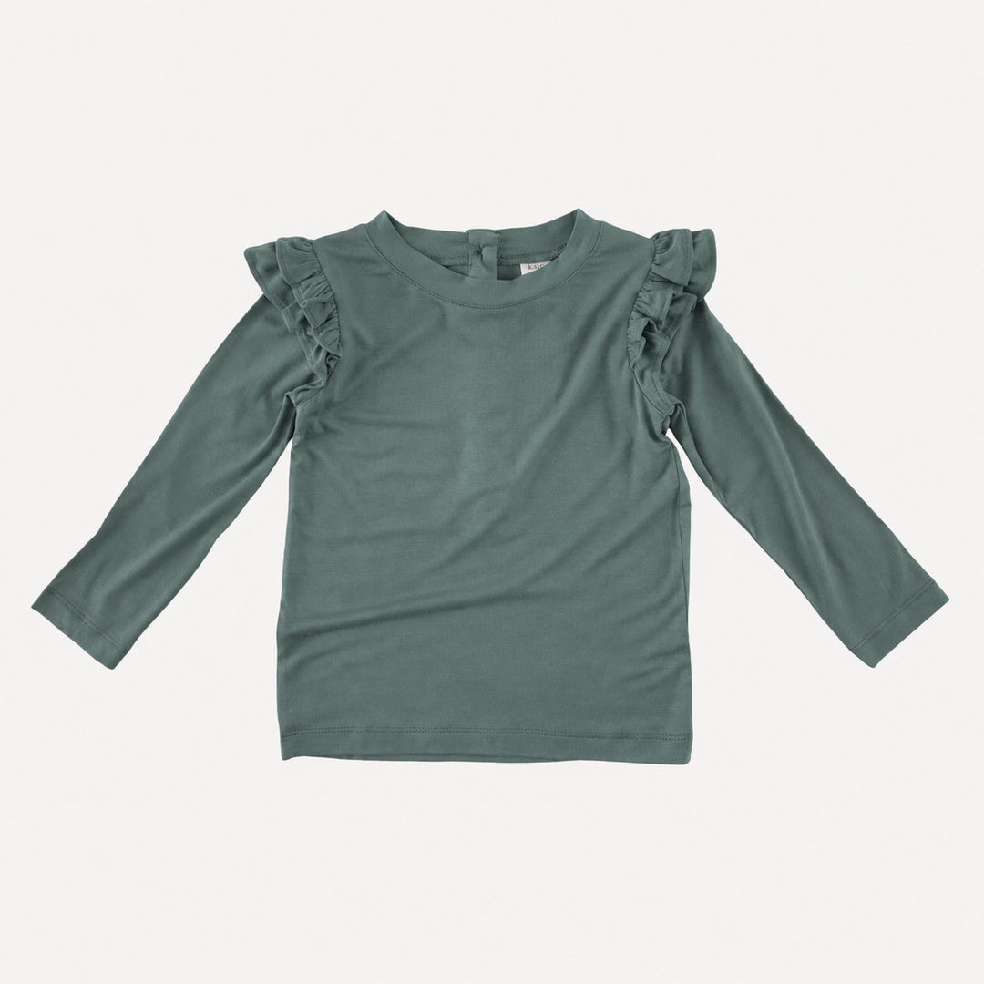 PREORDER double ruffle shoulder top | forest | bamboo