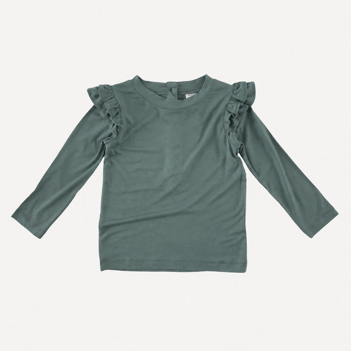 PREORDER double ruffle shoulder top | forest | bamboo