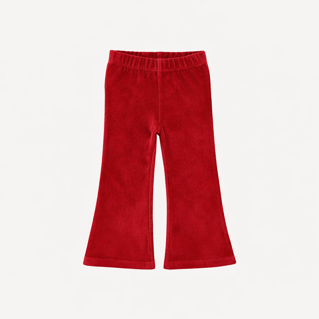 flare leg pant | rococco red | organic cotton velour