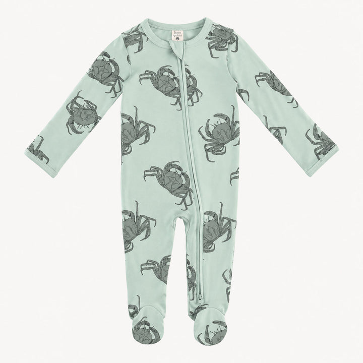 PREORDER long sleeve two way zipper footie | green crab | modal