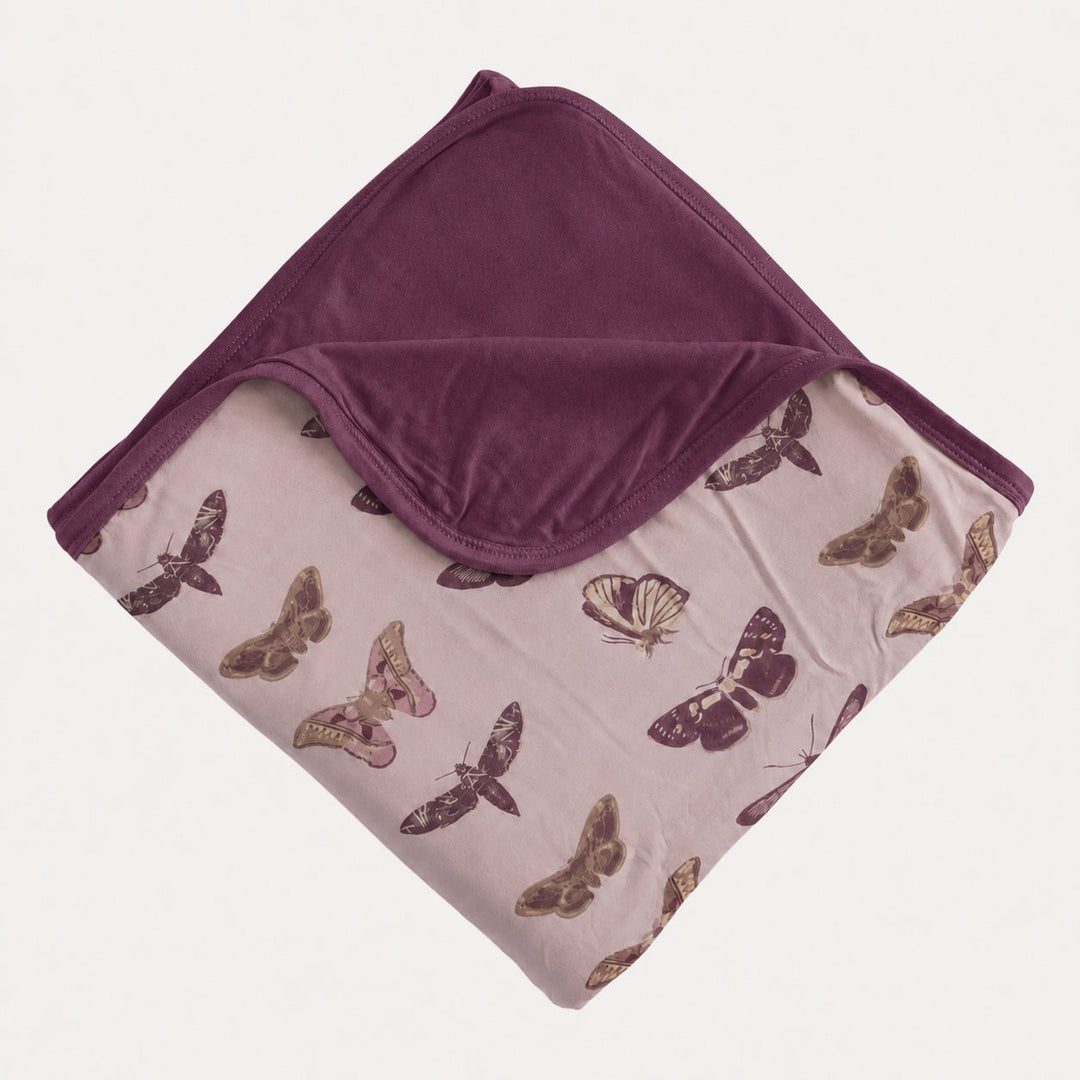 PREORDER double layer blanket | purple moths | organic cotton interlock