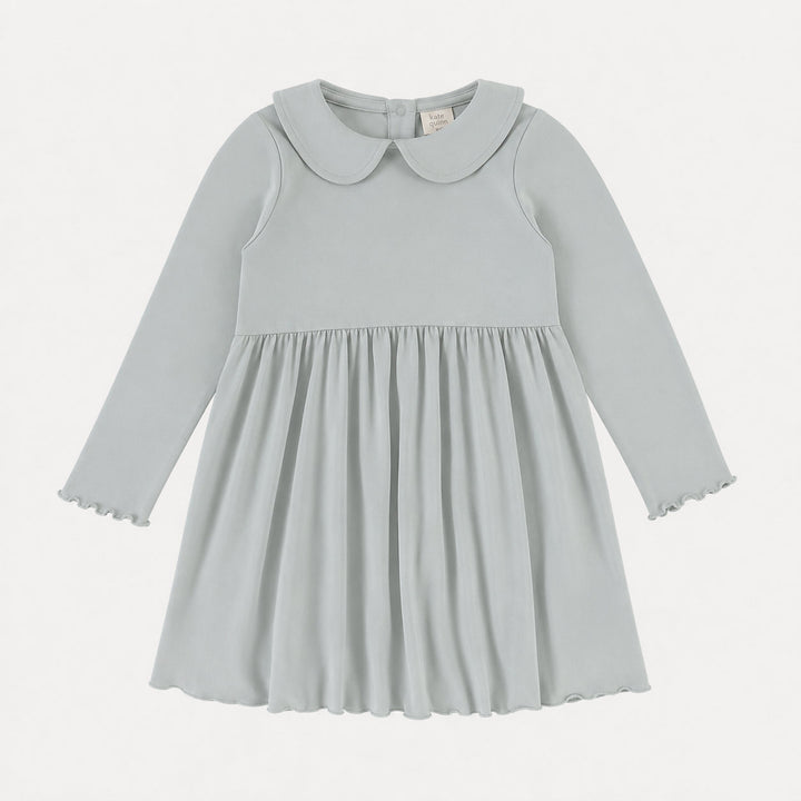 PREORDER long sleeve lettuce peter pan dress | sky blue | organic cotton interlock