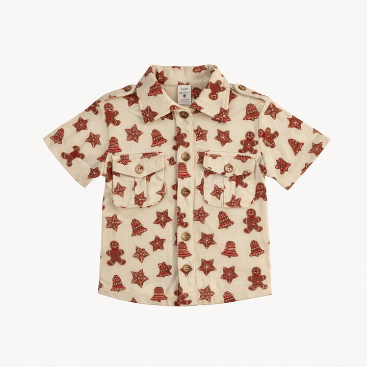 short sleeve military top | gingerbread cookies | organic cotton flat rib