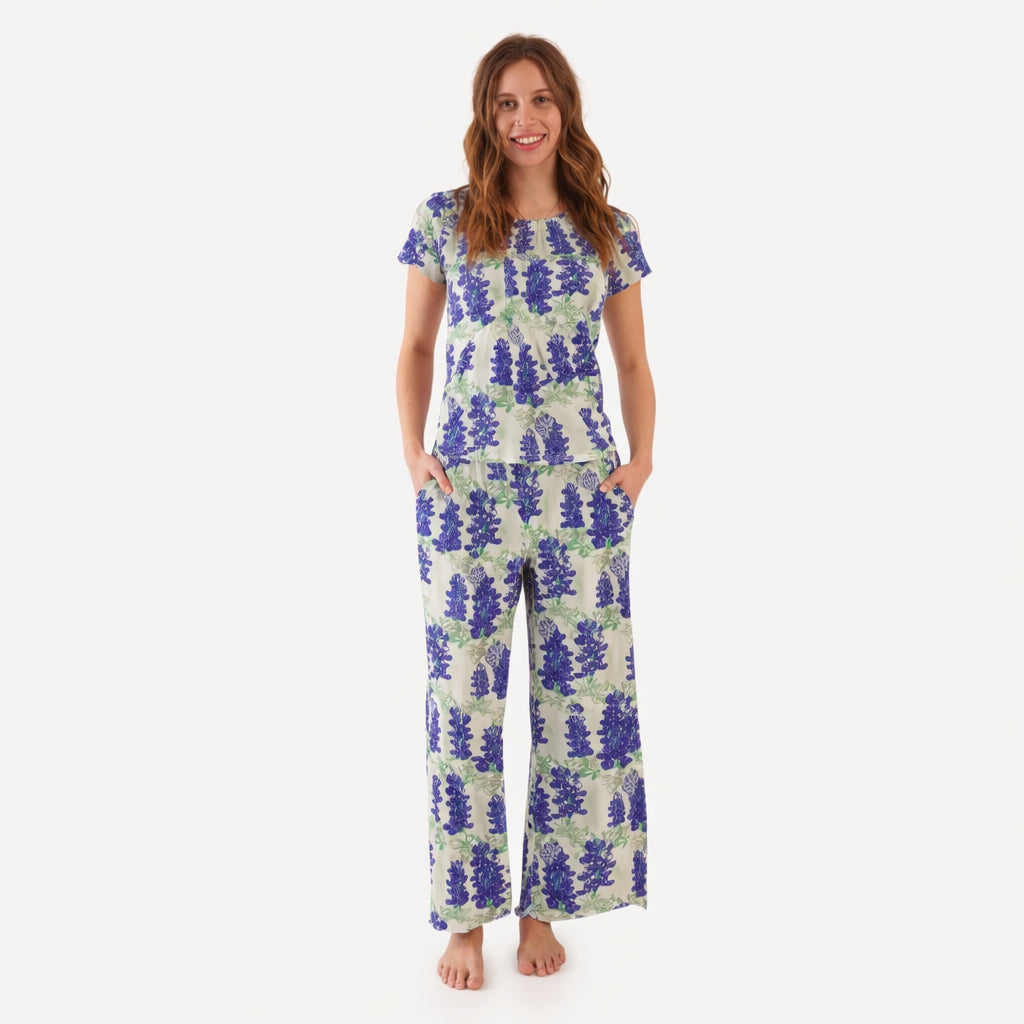 womens short sleeve jade set | blue bonnets | organic cotton jersey