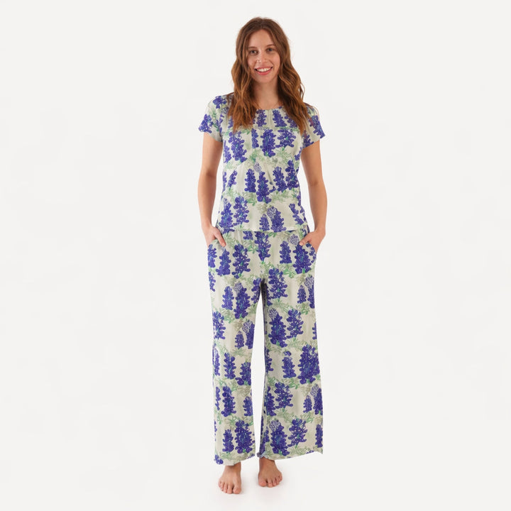 womens short sleeve jade set | blue bonnets | organic cotton jersey