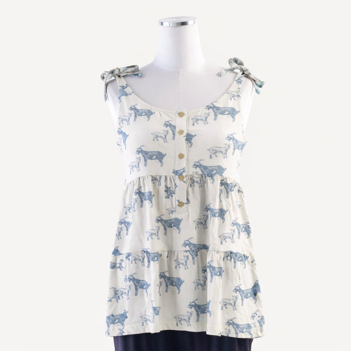 womens spaghetti tie prairie top | goats | organic cotton interlock