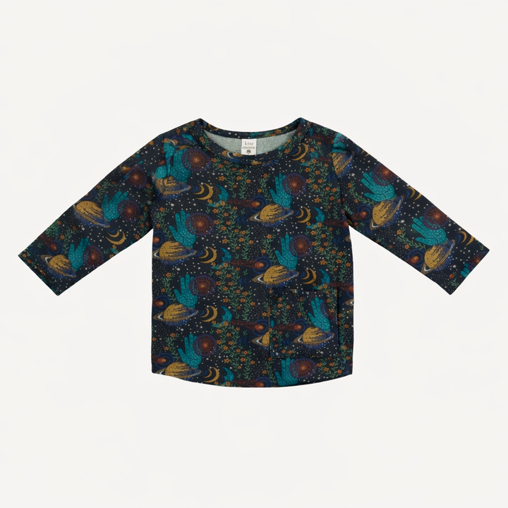 long sleeve pocket boxy tee | mystical planets | organic cotton interlock