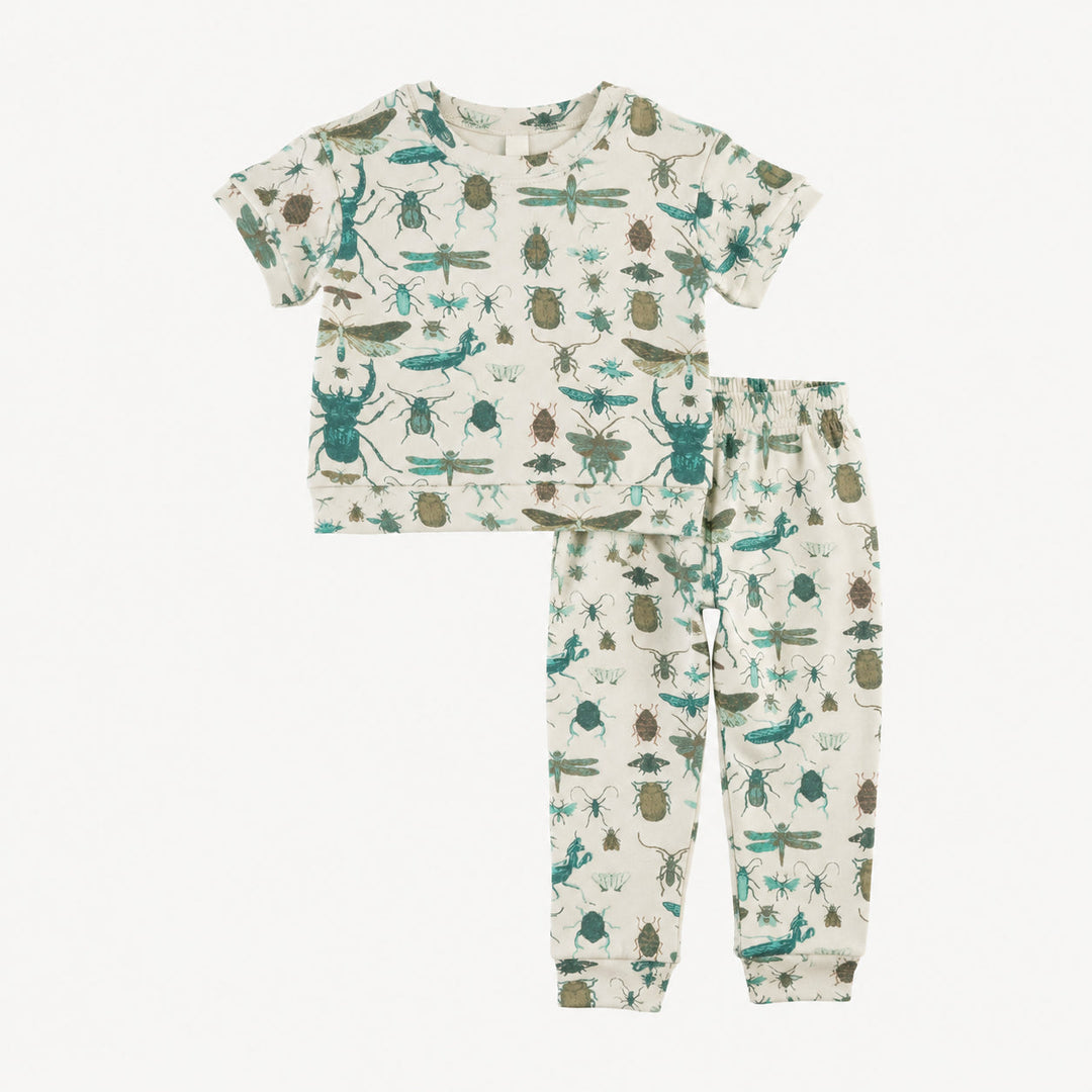 PREORDER short sleeve cuffed jogger set | aqua insects | modal