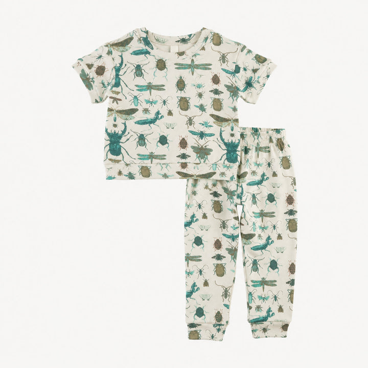 PREORDER short sleeve cuffed jogger set | aqua insects | modal