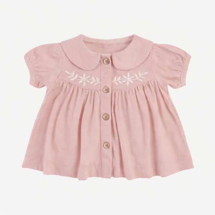 short sleeve embroidered cowgirl top | rose smoke | organic cotton gauze
