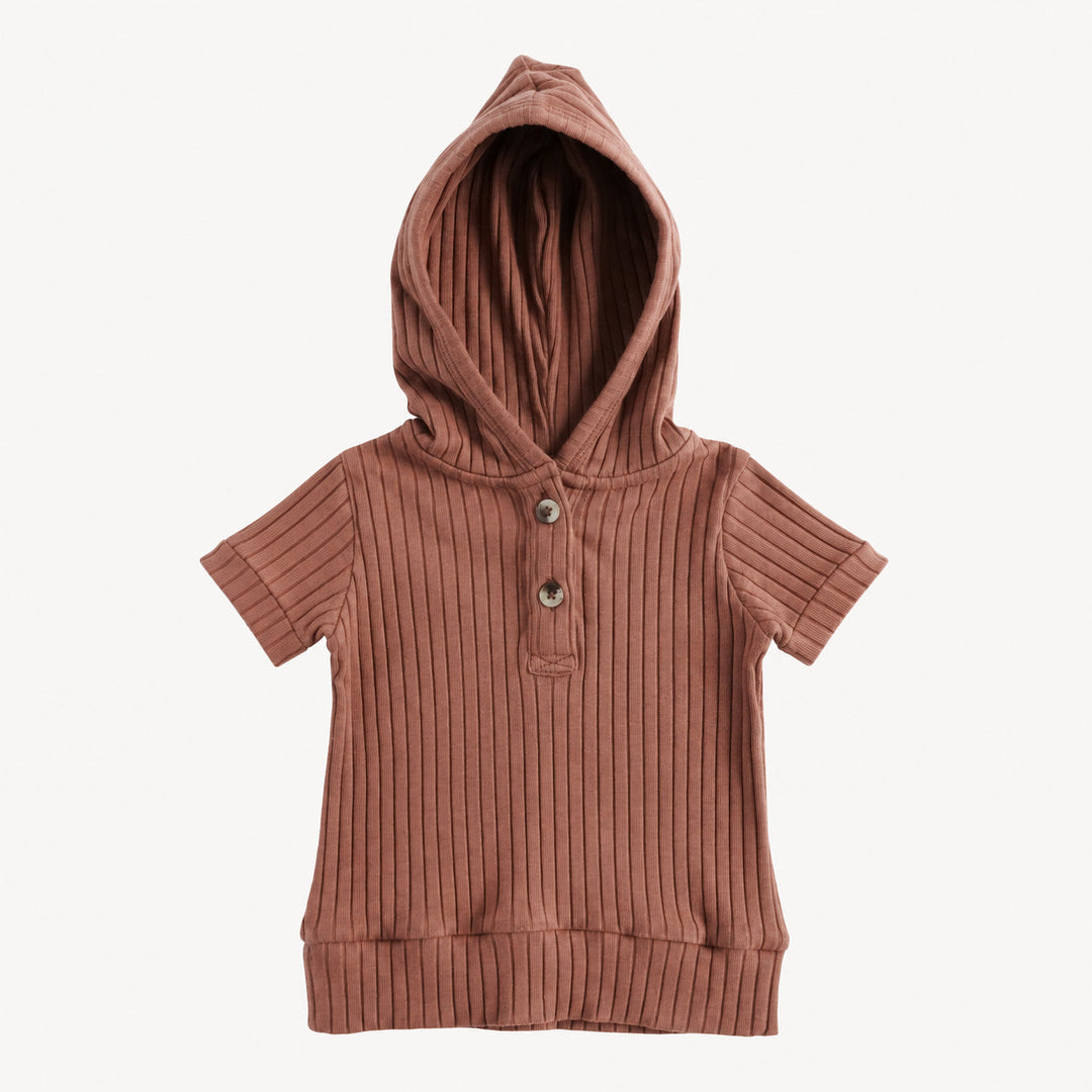 PREORDER short sleeve henley hoodie | patina | organic cotton wide rib