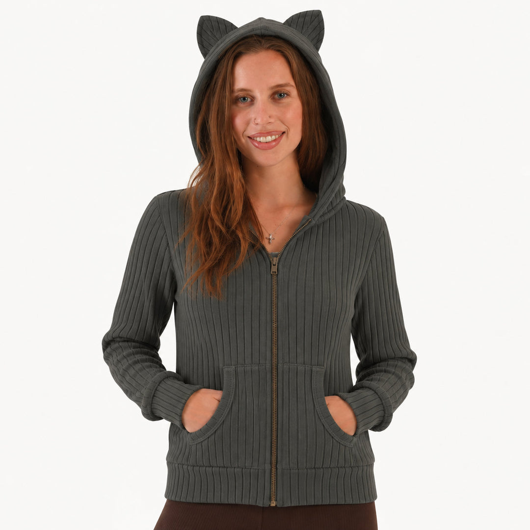 PREORDER womens cat ear hoodie | beluga | woods rib