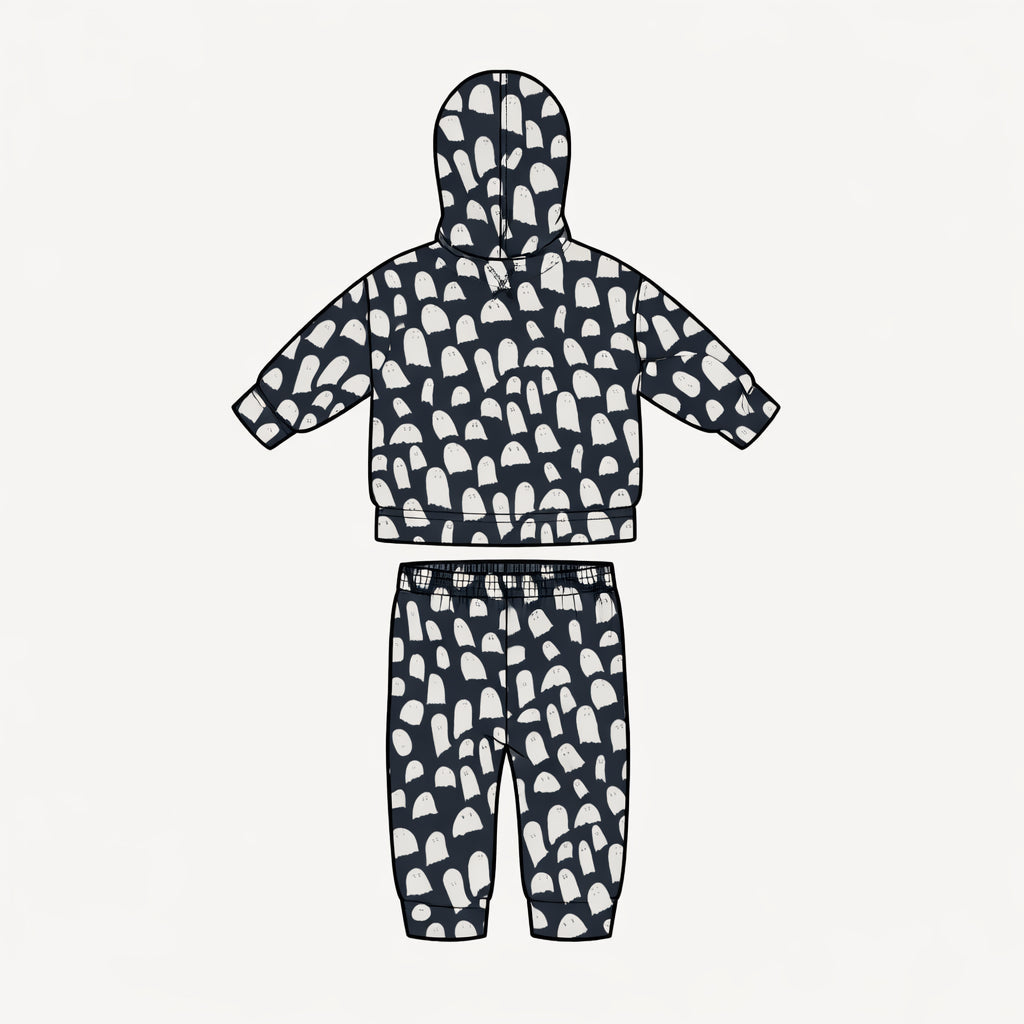 long sleeve hooded cuffed jogger set | ghost | organic cotton interlock
