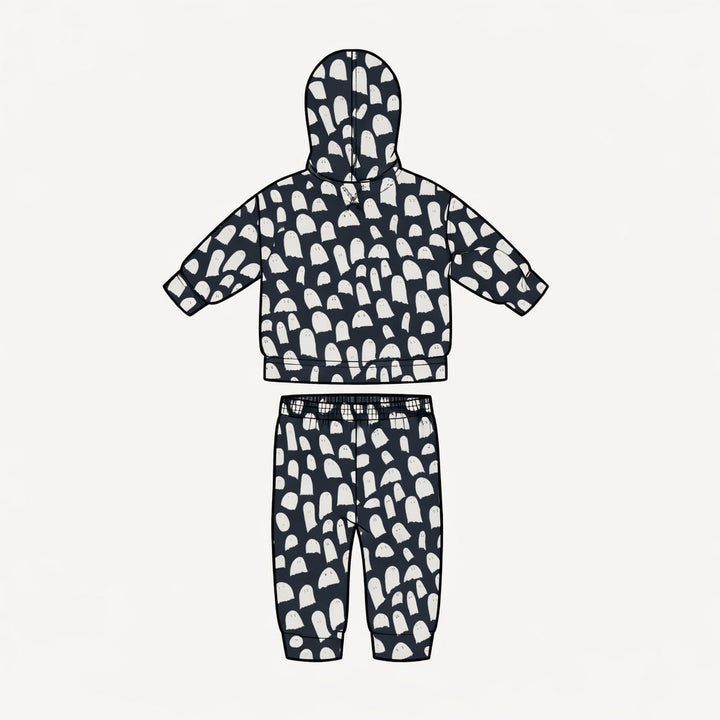 long sleeve hooded cuffed jogger set | ghost | organic cotton interlock