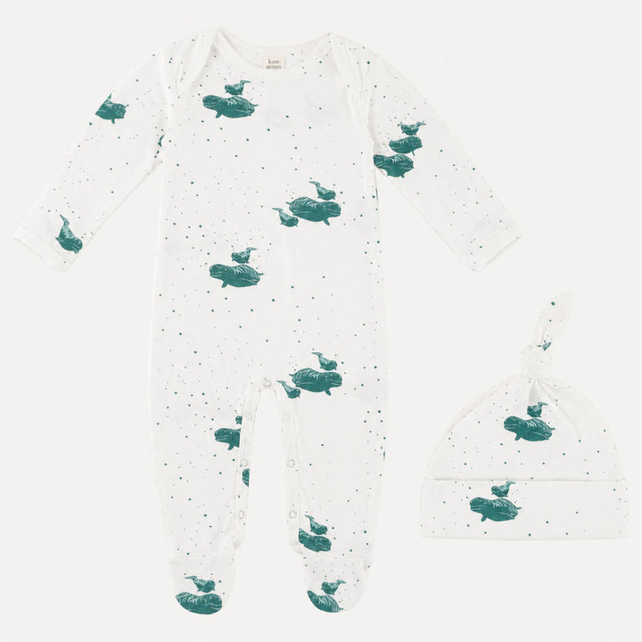 PREORDER long sleeve lap neck footie + knot hat set | sagebrush beluga | bamboo