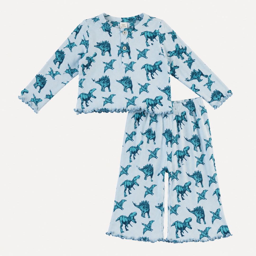 PREORDER long sleeve henley jade set | aqua dinosaur | organic cotton interlock