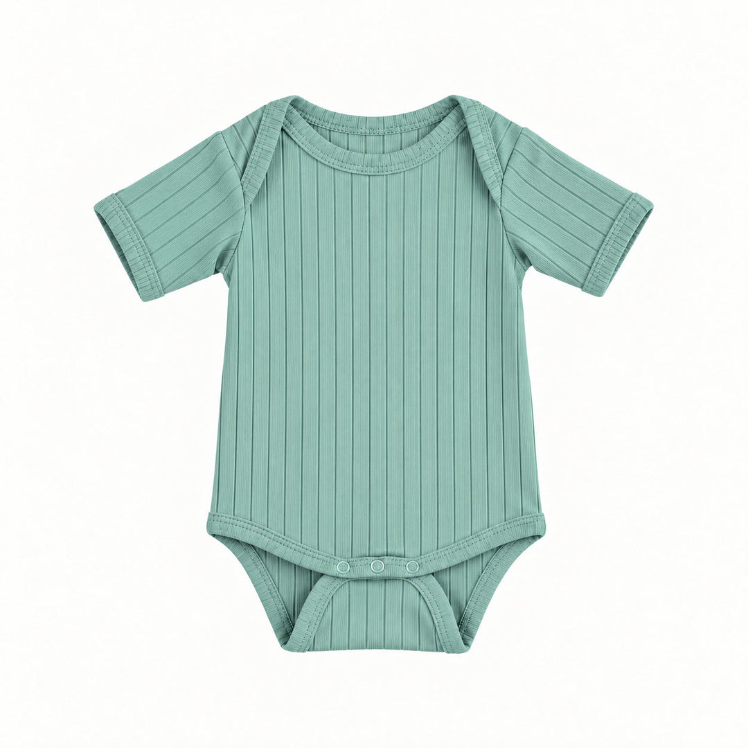 PREORDER short sleeve lap neck bodysuit | blue haze | woods rib