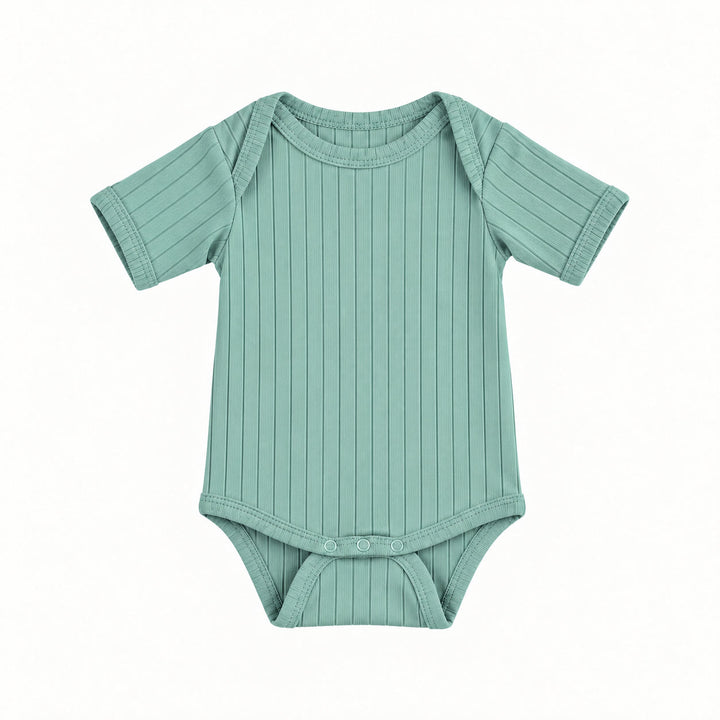 PREORDER short sleeve lap neck bodysuit | blue haze | woods rib