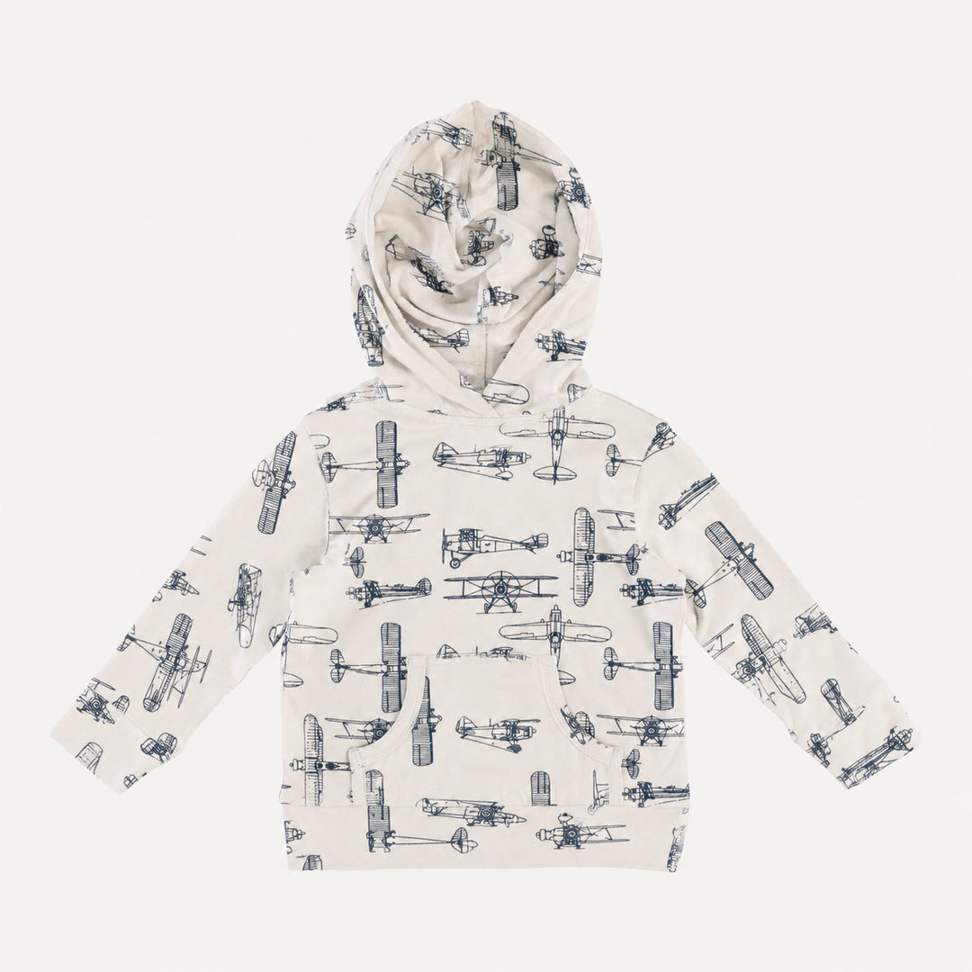 PREORDER long sleeve pocket hoodie | vintage airplane | organic cotton interlock