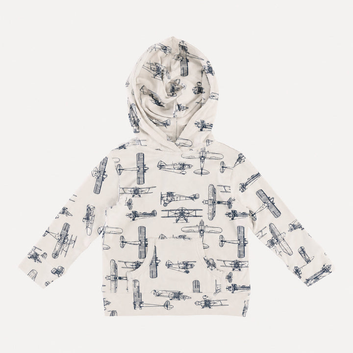 PREORDER long sleeve pocket hoodie | vintage airplane | organic cotton interlock